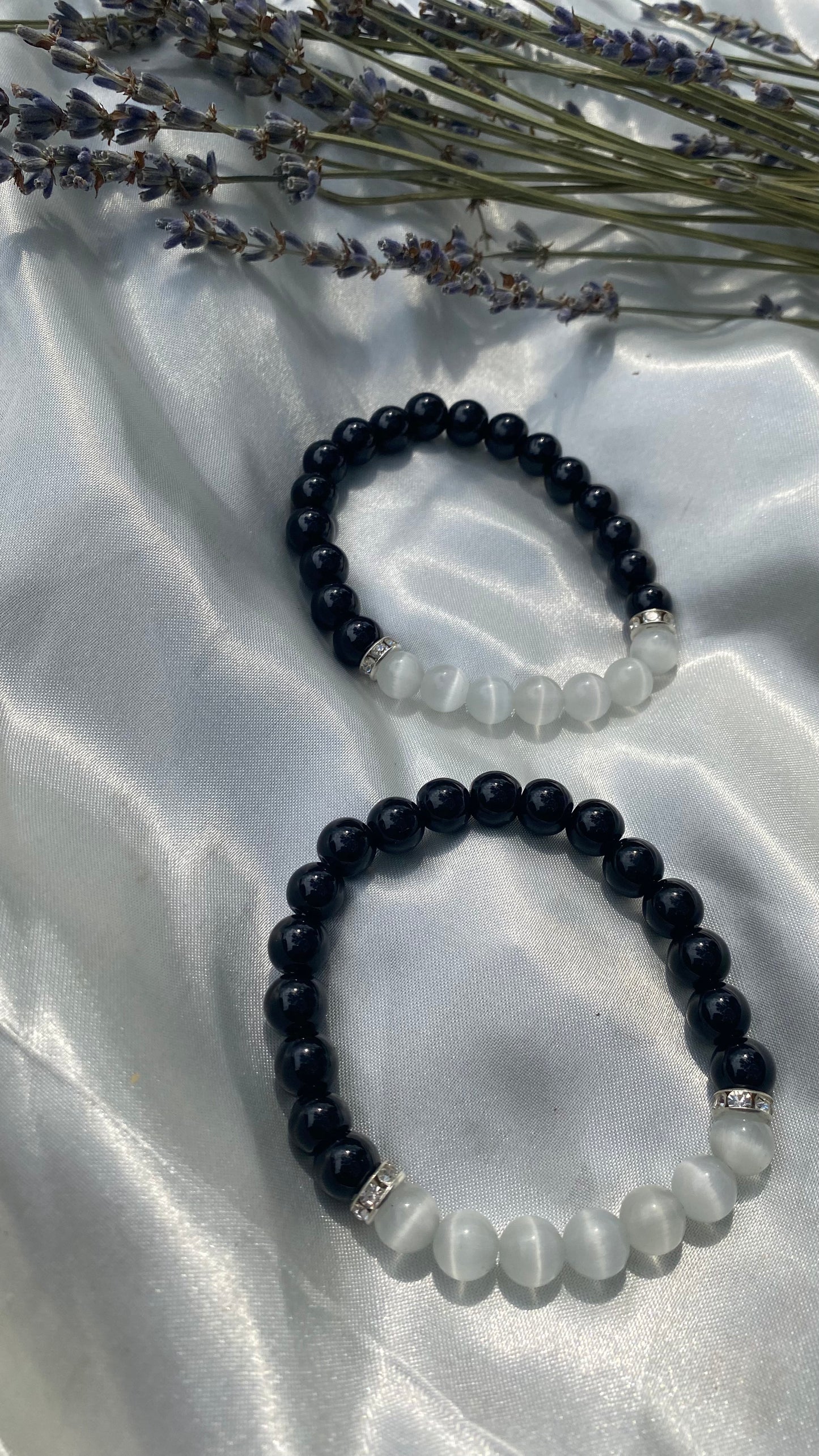 Black obsidian + selenite bracelet