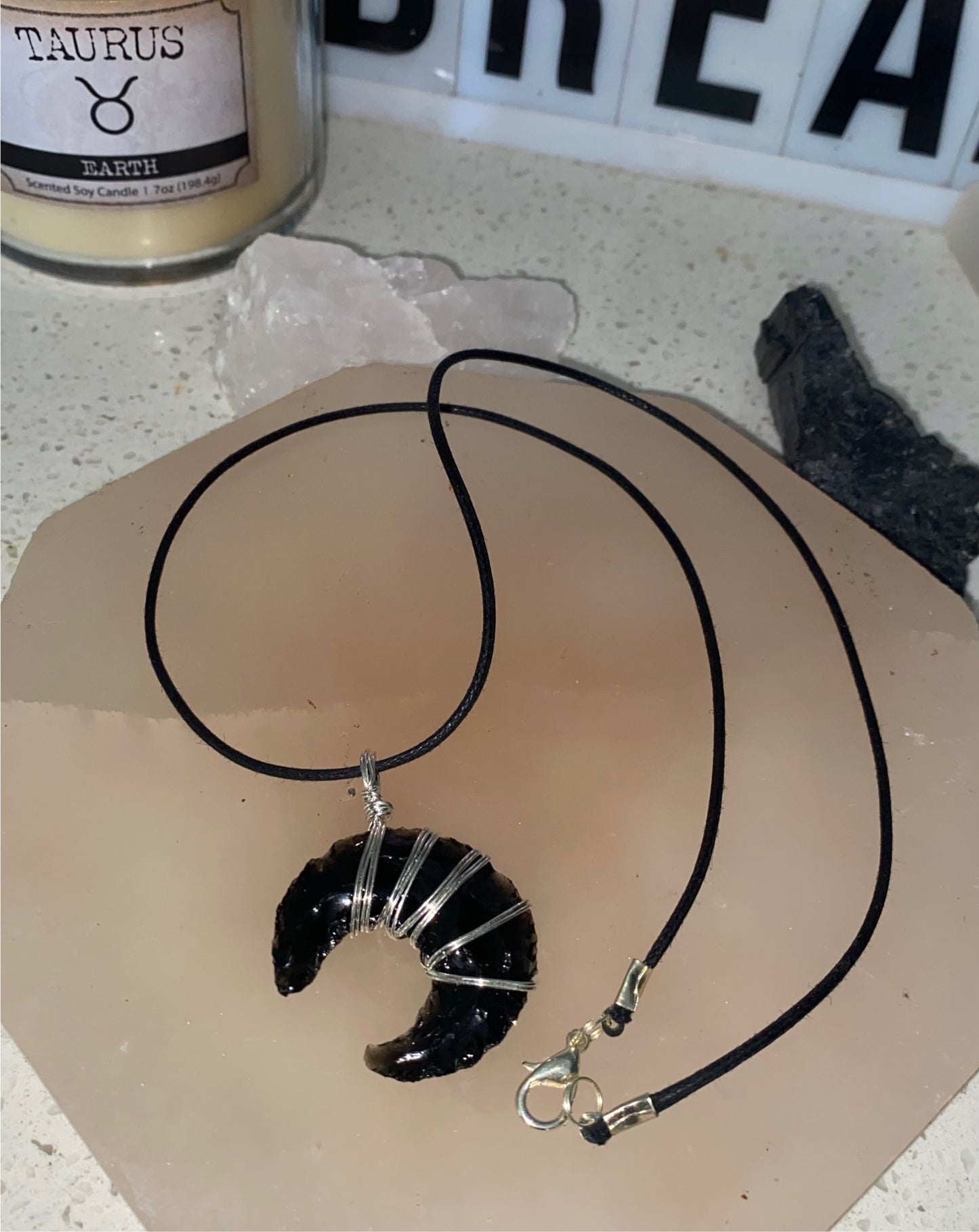 Black Obsidian moon necklace